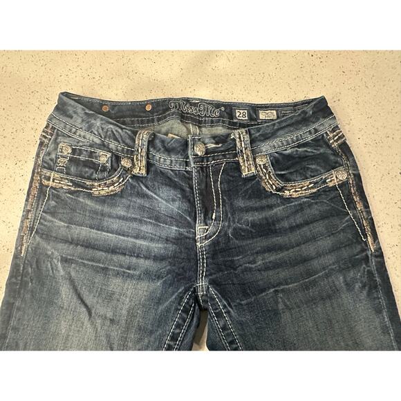 MISS ME Jeans Womens Size 28 Signature Boot Cut Blue Denim Mid Rise Pants - Picture 2 of 4